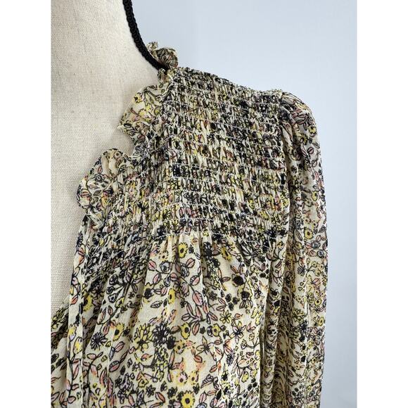 Free People Ivory Cream Floral Top Ruffle Pleated Blouse Peasant Boho Small M9| - Picture 5 of 11